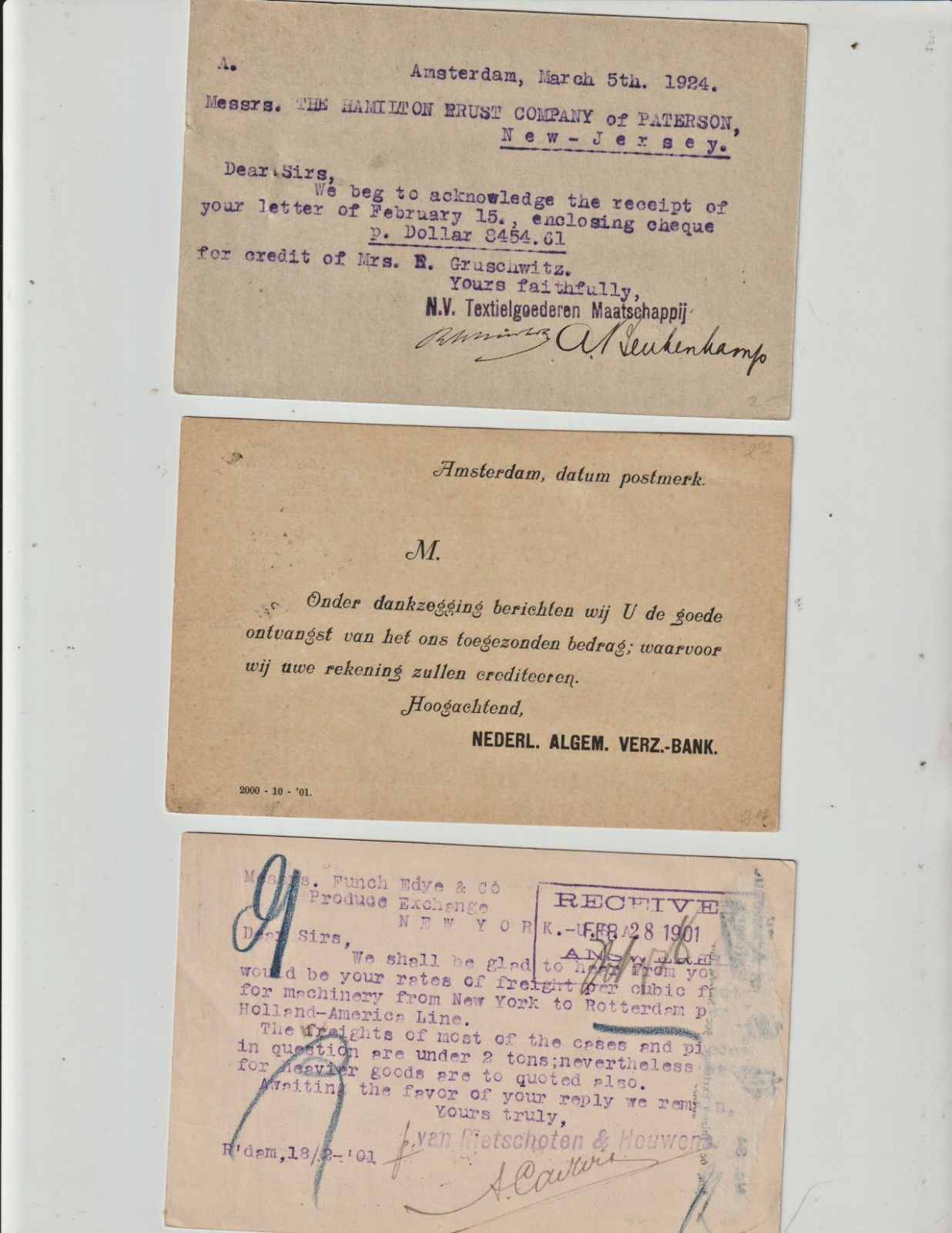 Netherlands 1901-1923 used Postal Stationery postal cards 2 Transatlantic to USA