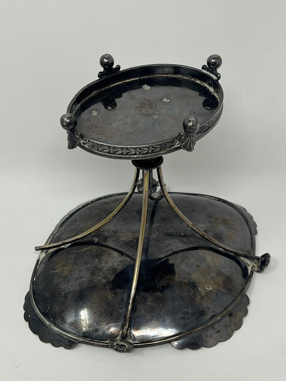 Antique Dog Figural Calling Card ? Silver Plate Tray Stand Simpson Hall Miller