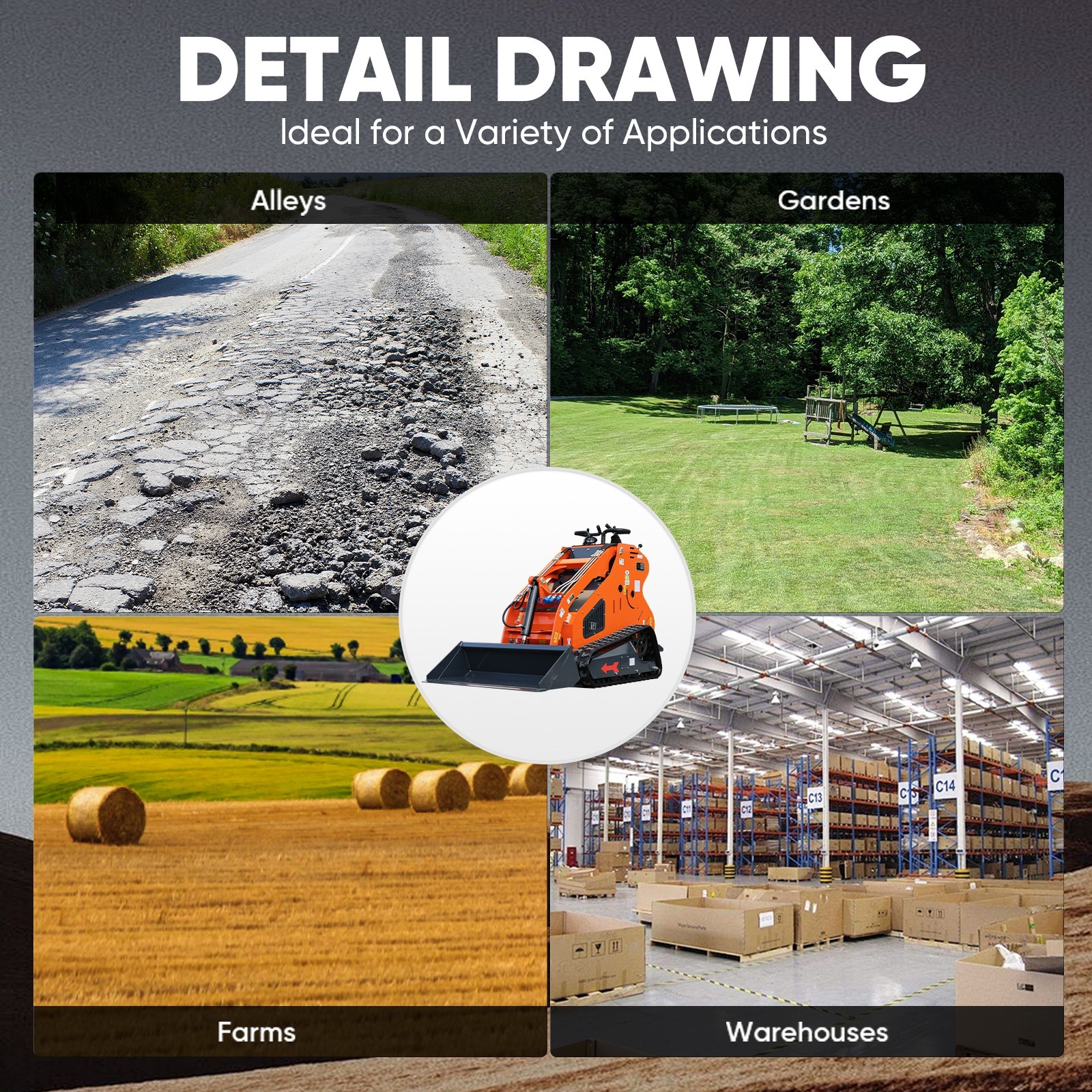 24HP Mini Skid Steer Loader 2-Cylinder Engine with Pallet Fork