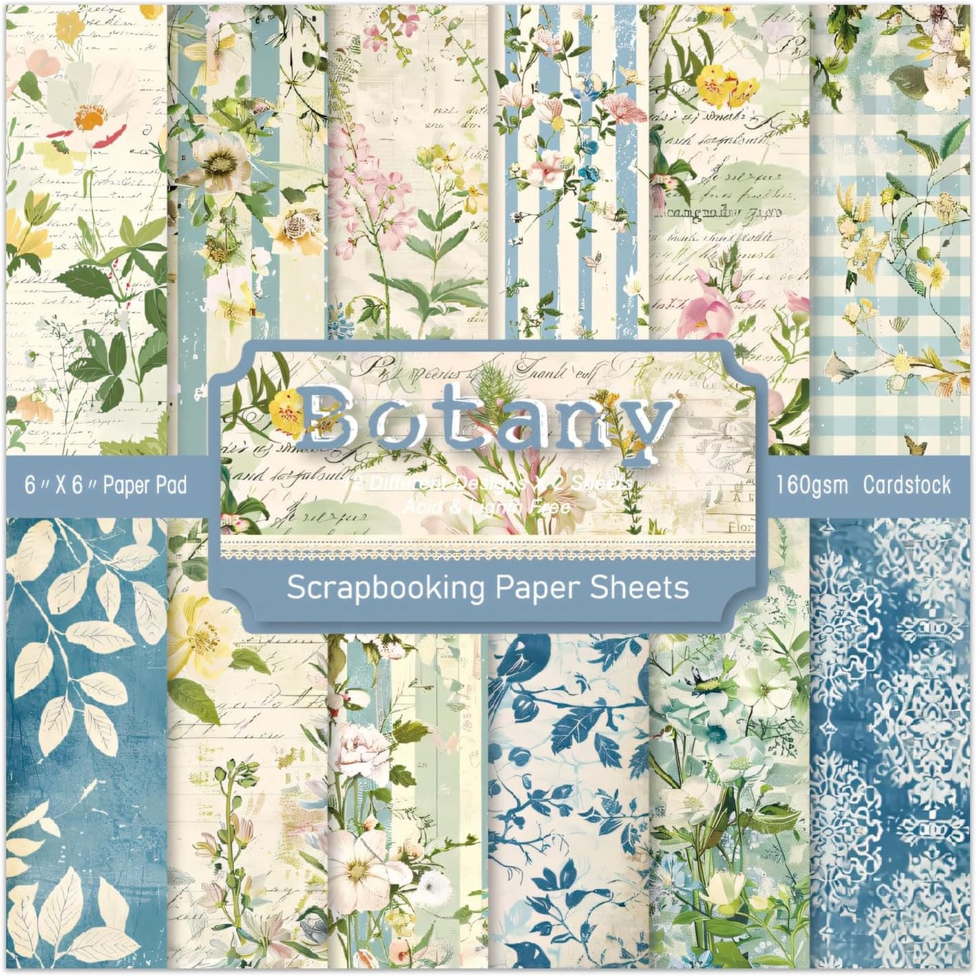 Floral Patterned Scrapbook Paper Pad - 24 Sheets 6x6 in Plant Designed Decorativ