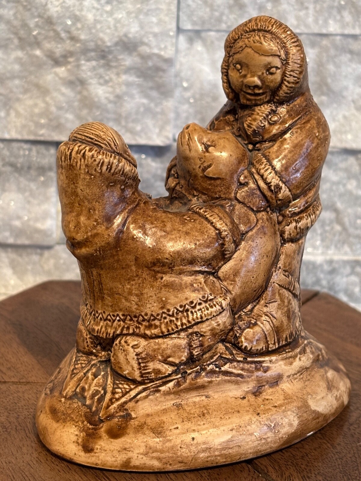 Wolf Eskimo Inuit Couple With Seal Pup Sculpture Made In Canada