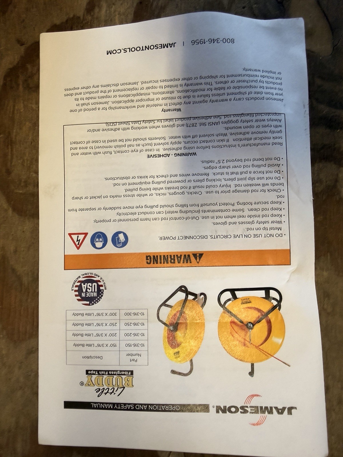 Jameson 10-316-300 Little Buddy Fish Tape W/ 300 Ft. Of 3/16" Fiberglass Rod