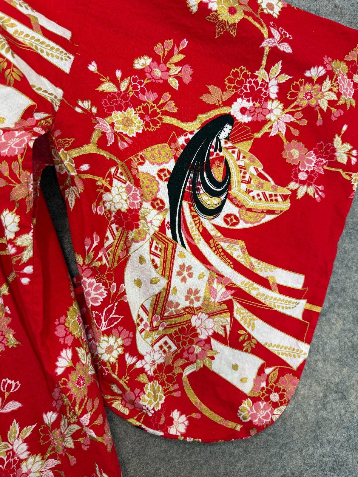 Vintage Smithsonian Institution Japanese Yukata Kimono XL Cherry Blossom Belted