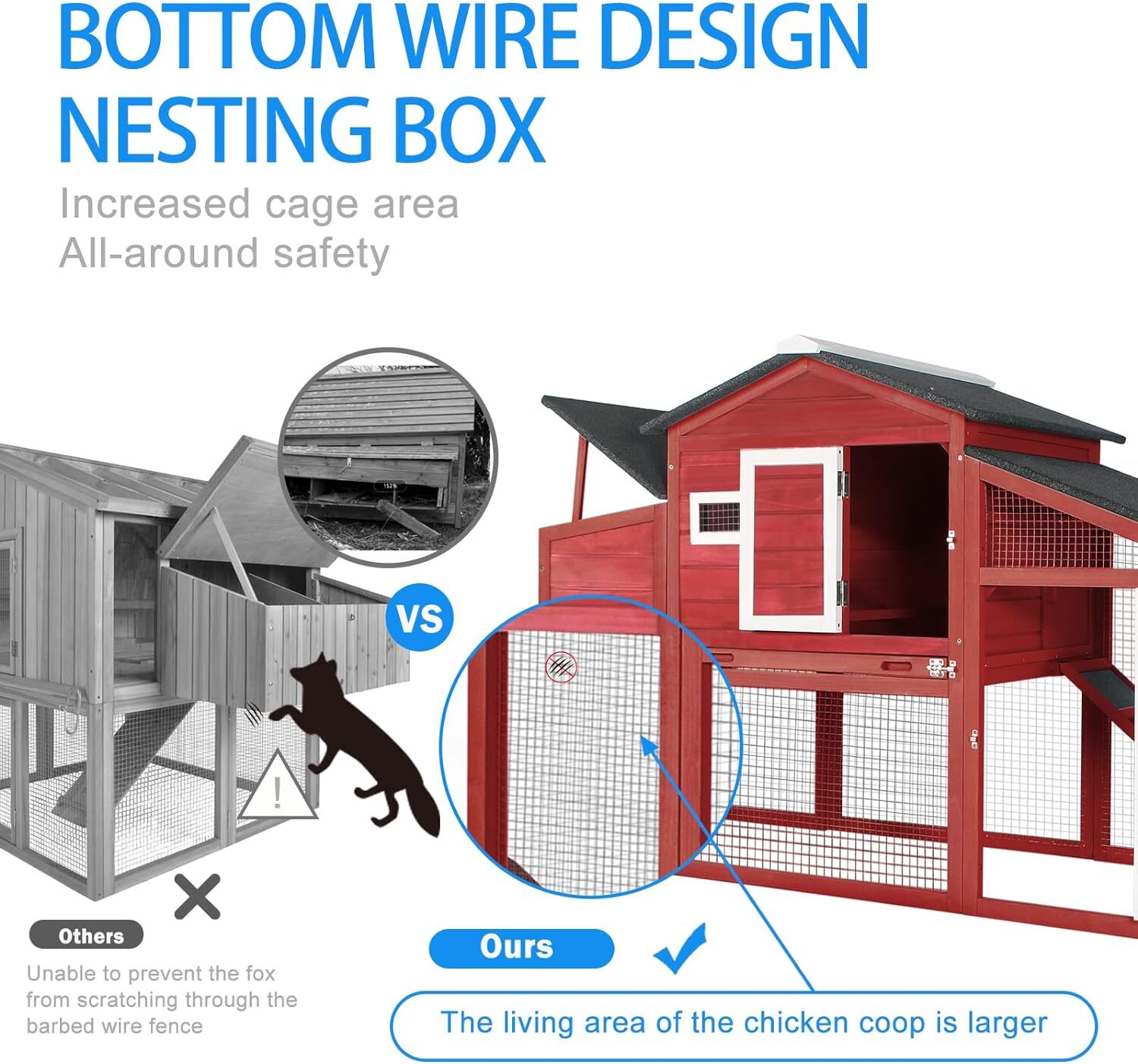 PetsCosset Chicken Coop Wooden Backyard Hen House with Run Nesting Box & Trays