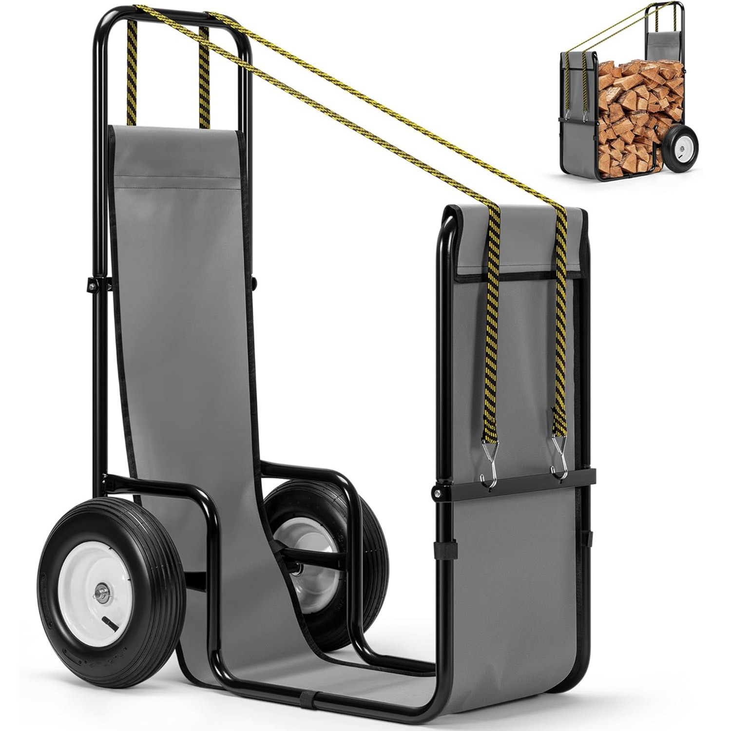 Firewood Log Cart Carrier with Rubber Wheels X-Large 300lbs Wood Mover Hauler