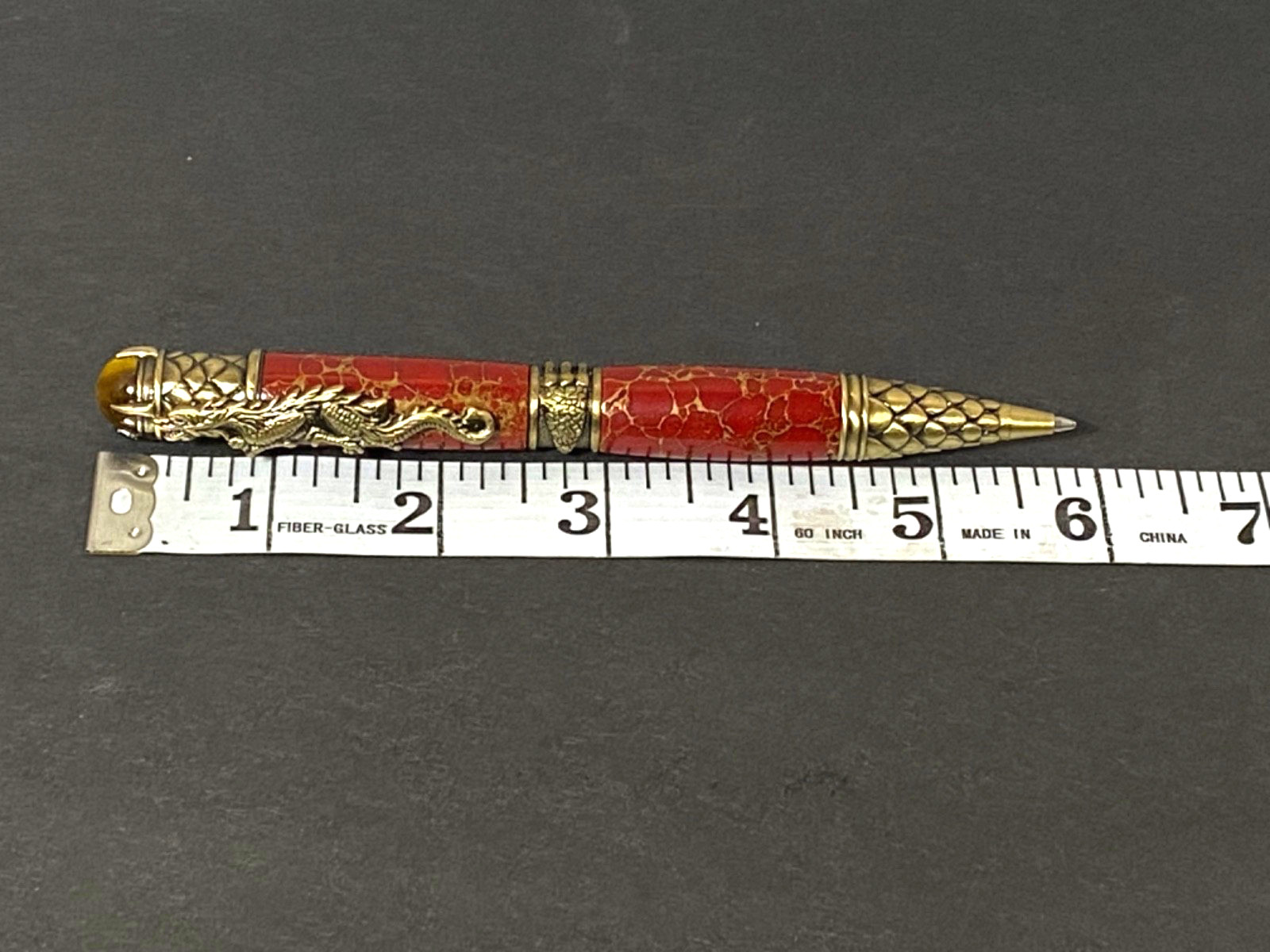 Red Jasper Crouching Dragon Armored Scales Twist Ballpoint Pen Tigers Eye