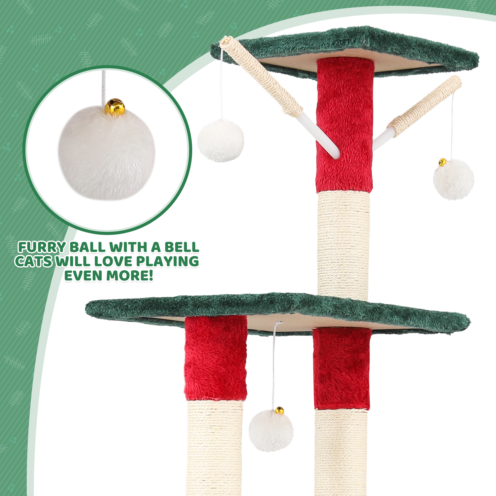 55 Inch Indoor Christmas Cat Tree Cat Tower Cat Crawl Cat Nest Party Xmas Décor