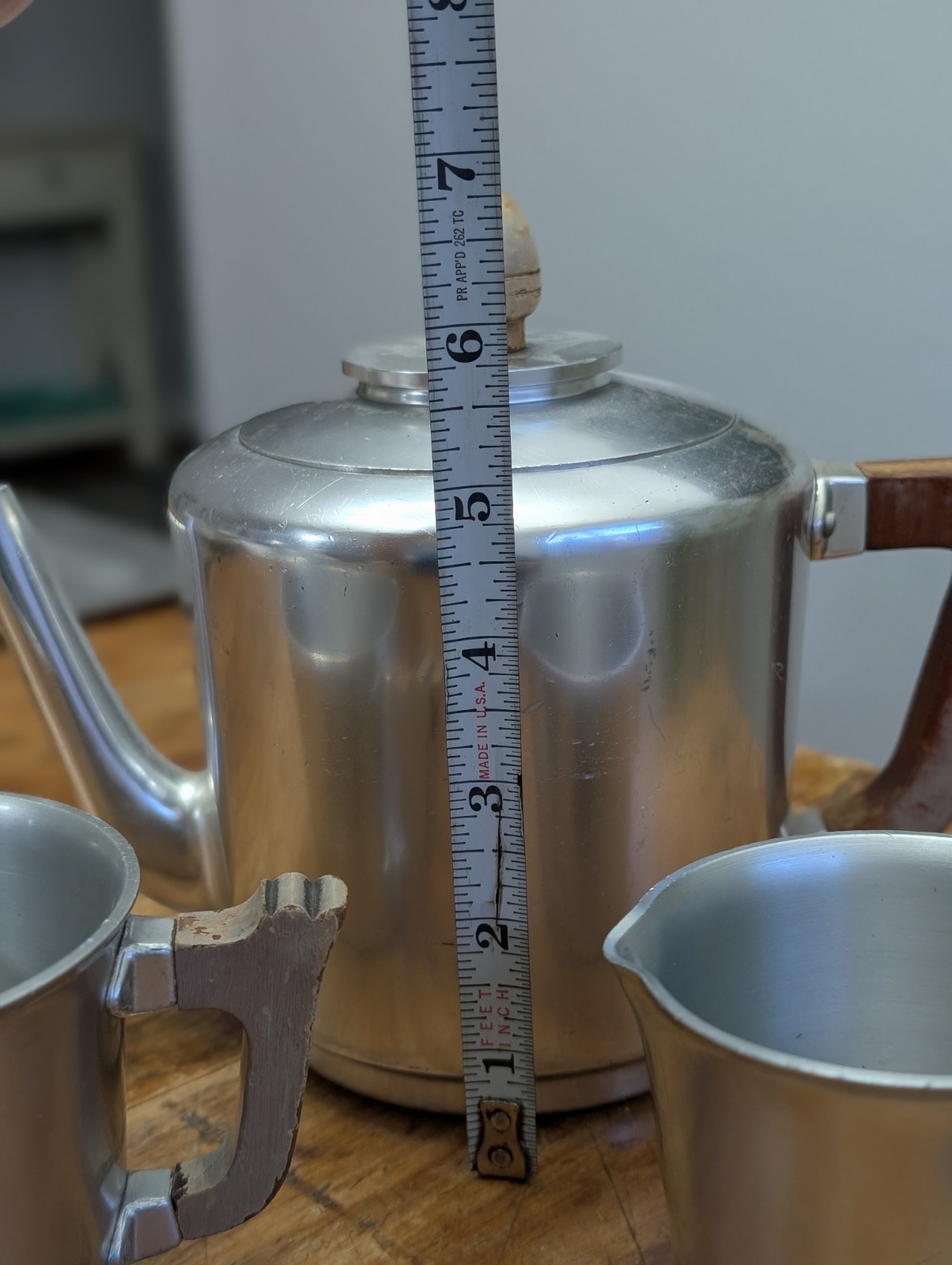 Vintage Aluminum Art Deco Wood Handles MCM Kensington Tea Coffee Set