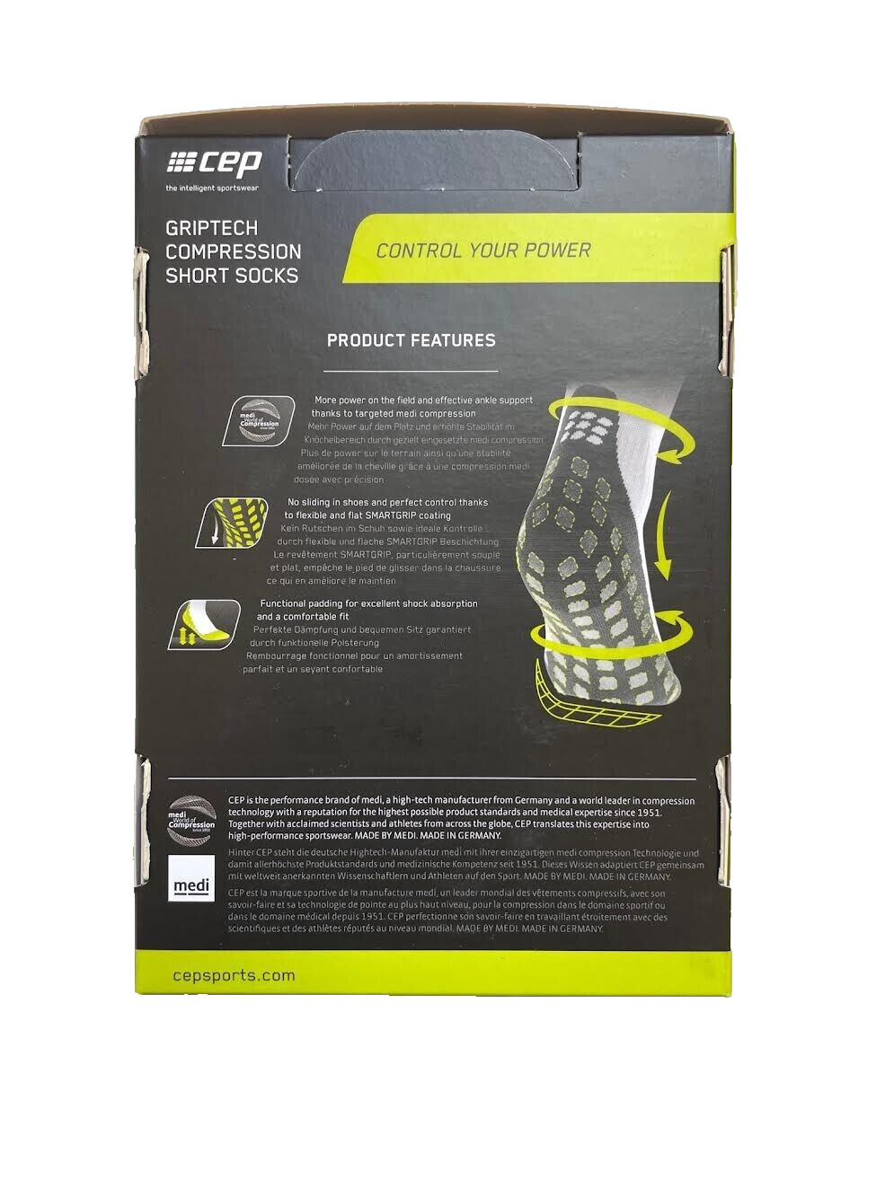 CEP Women's Griptech Short Compression Socks Size 3 / III Green Gray Grip Tech