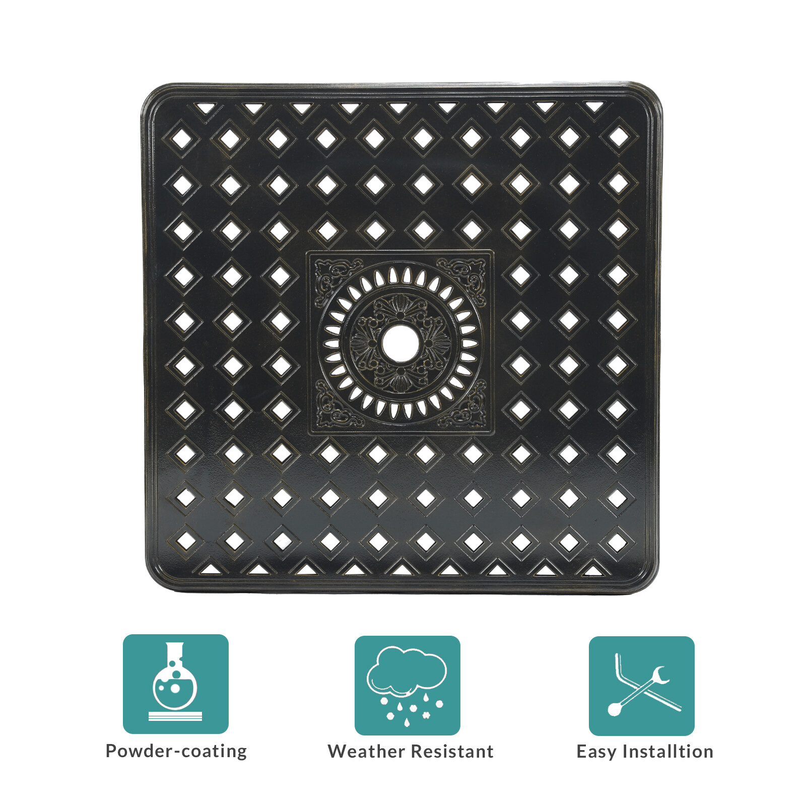 Outdoor Patio Square Dining Table Cast Aluminum All-Weather W/ Umbrella Hole