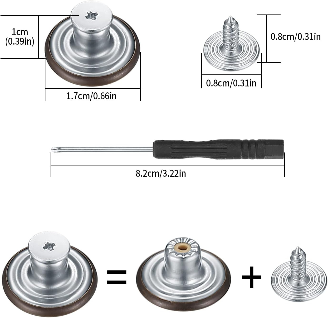 50 Pcs Jean Buttons Replacement Kit, 17Mm Metal Snap Denim Buttons for Pants