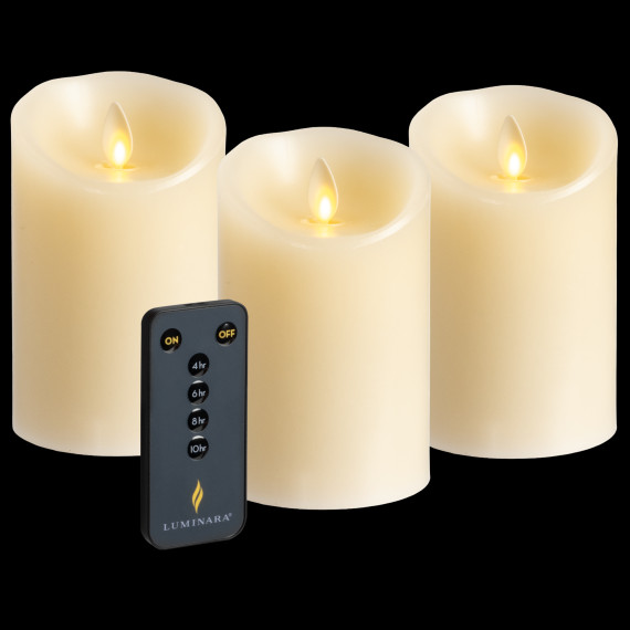 Luminara 3-Piece Flameless 4.5" Pillar Candle Set with Remote