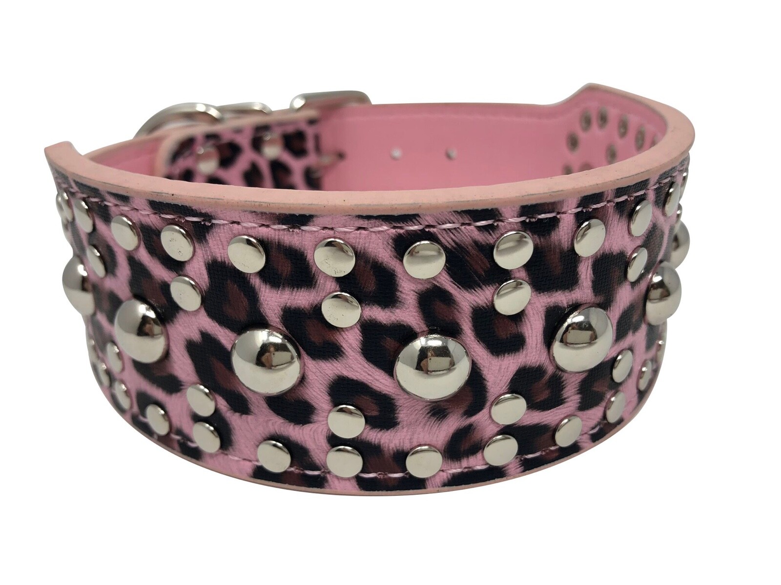Dog Collar Studded Rivet Adjustable Faux Leather 2" wide S M L XL 13 Colors