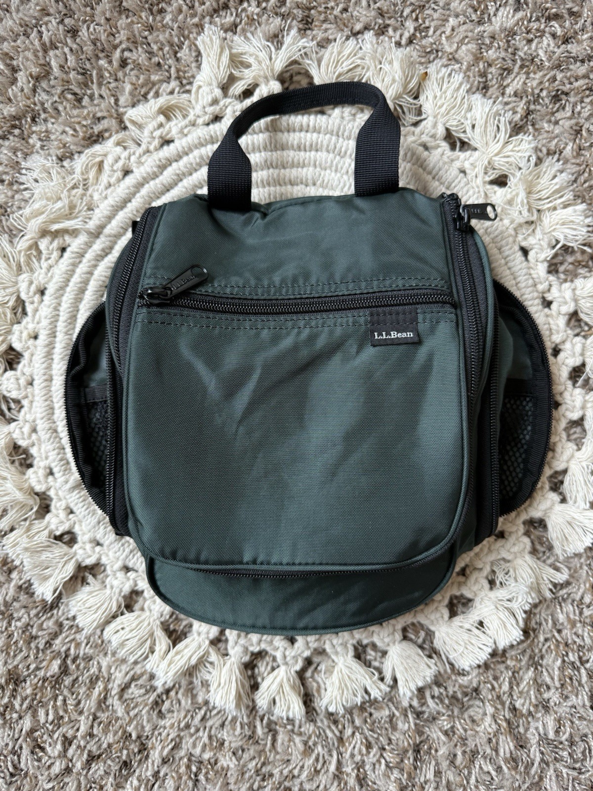 LL Bean Personal Organizer Toiletry Bag Green Nylon Travel Case