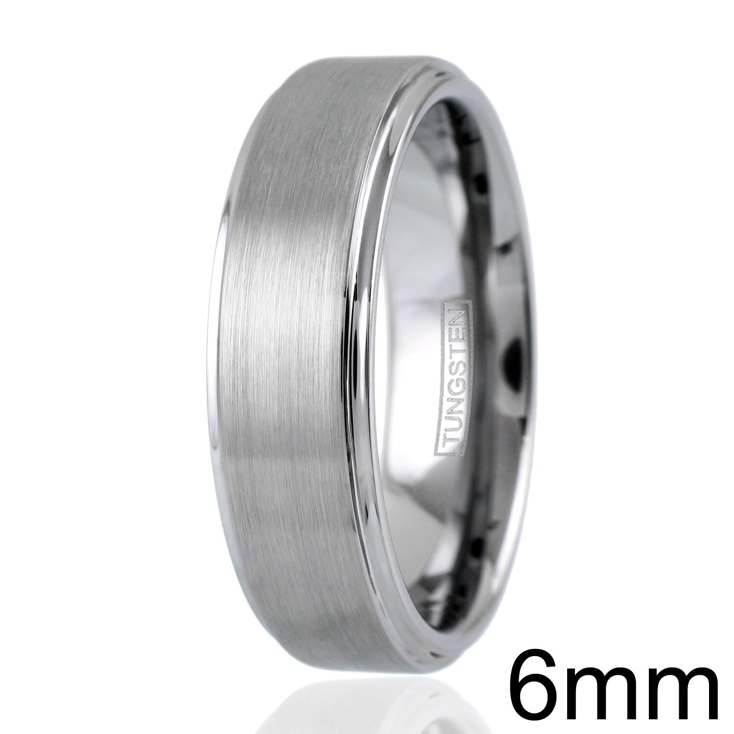 8mm Tungsten Men's Ring Brushed Center Step Edge Wedding Band
