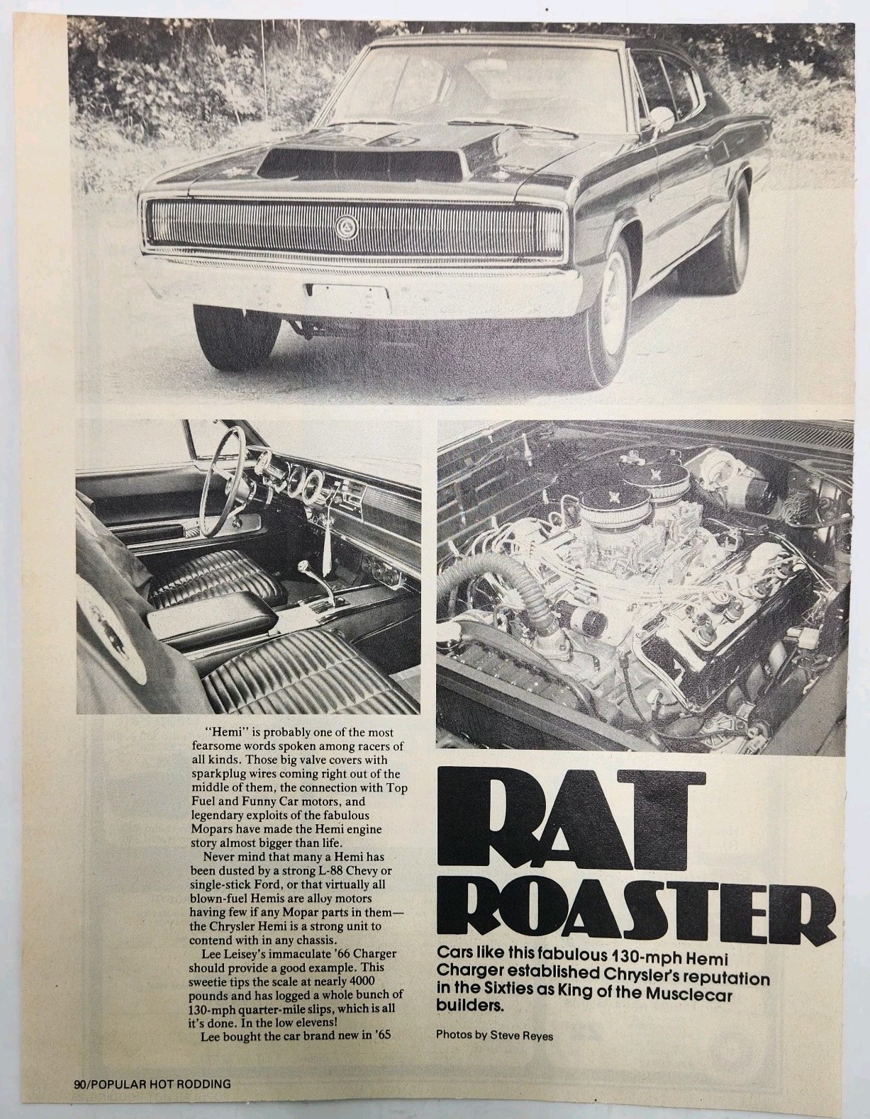 1966 Dodge Charger Hemi MCM Retro Original Two Page Print Ad Article 60s