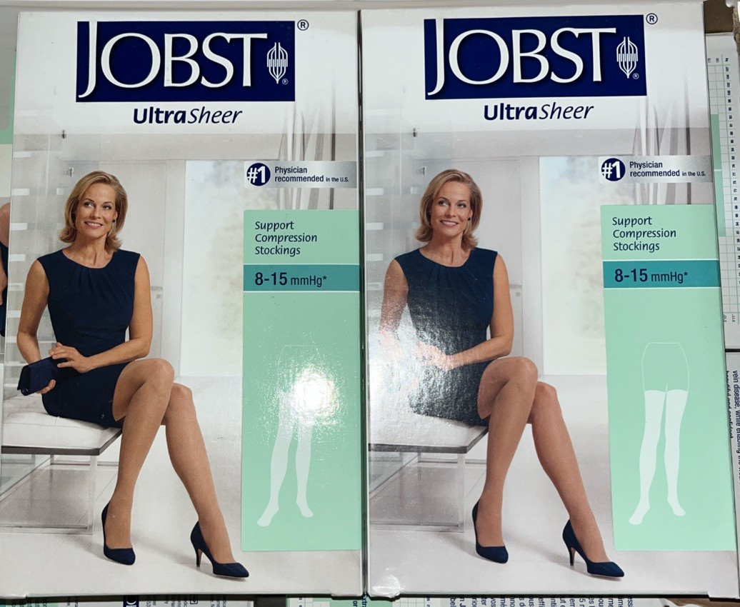 2X JOBST UltraSheer Thigh High Closed Toe 8-15mmHg Black- Large!!