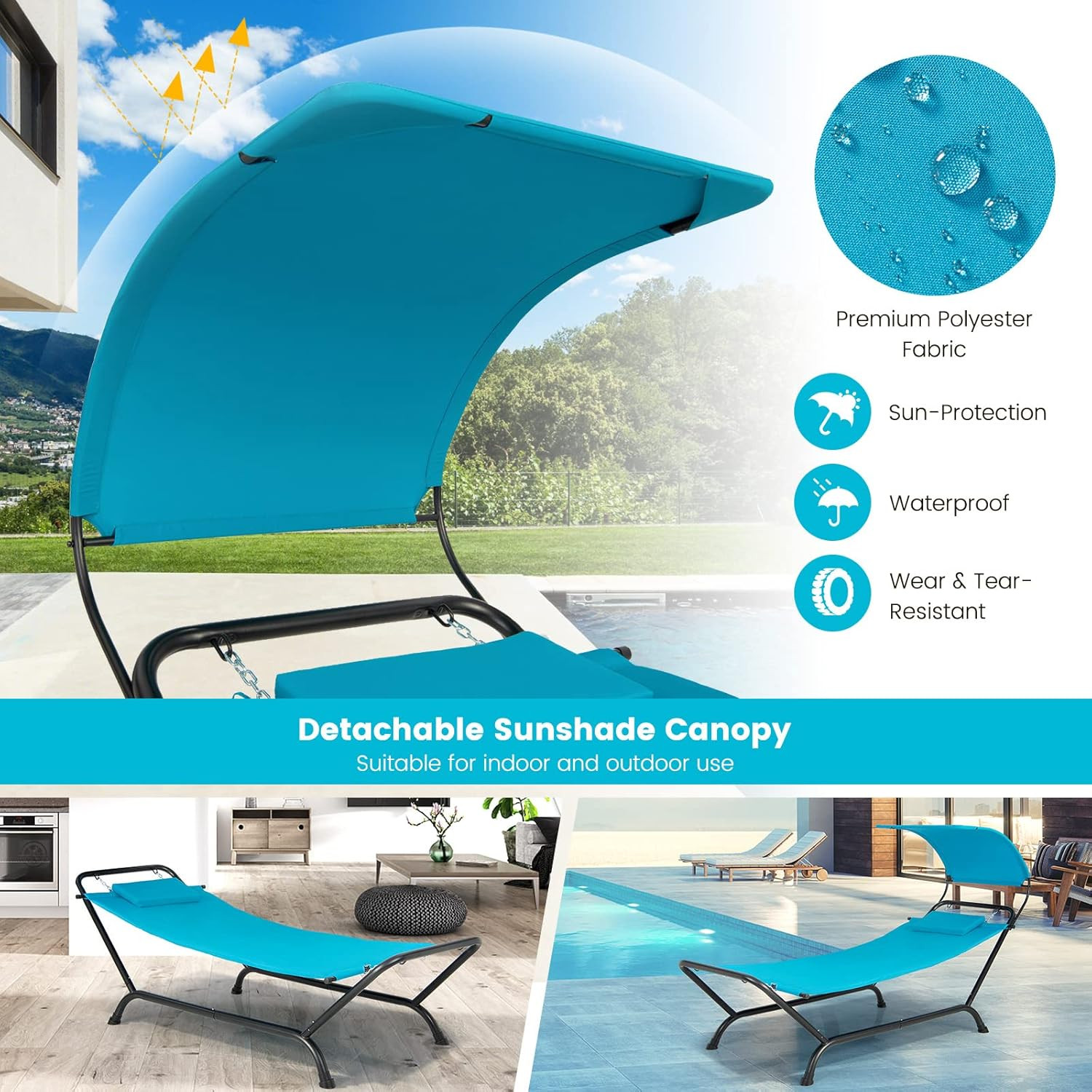 Hammock with Stand Included Heavy Duty Outdoor Adjustable Canopy Rustproof Metal