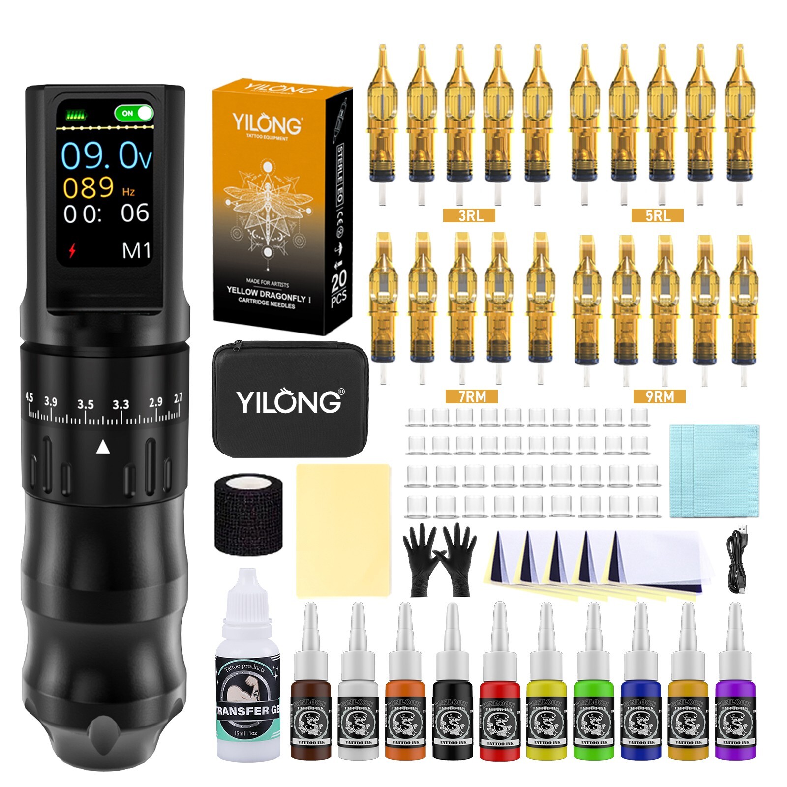 Wireless Tattoo Kit Complete Rotary Pen Machine 1200mAh Power Adjustable Stroke