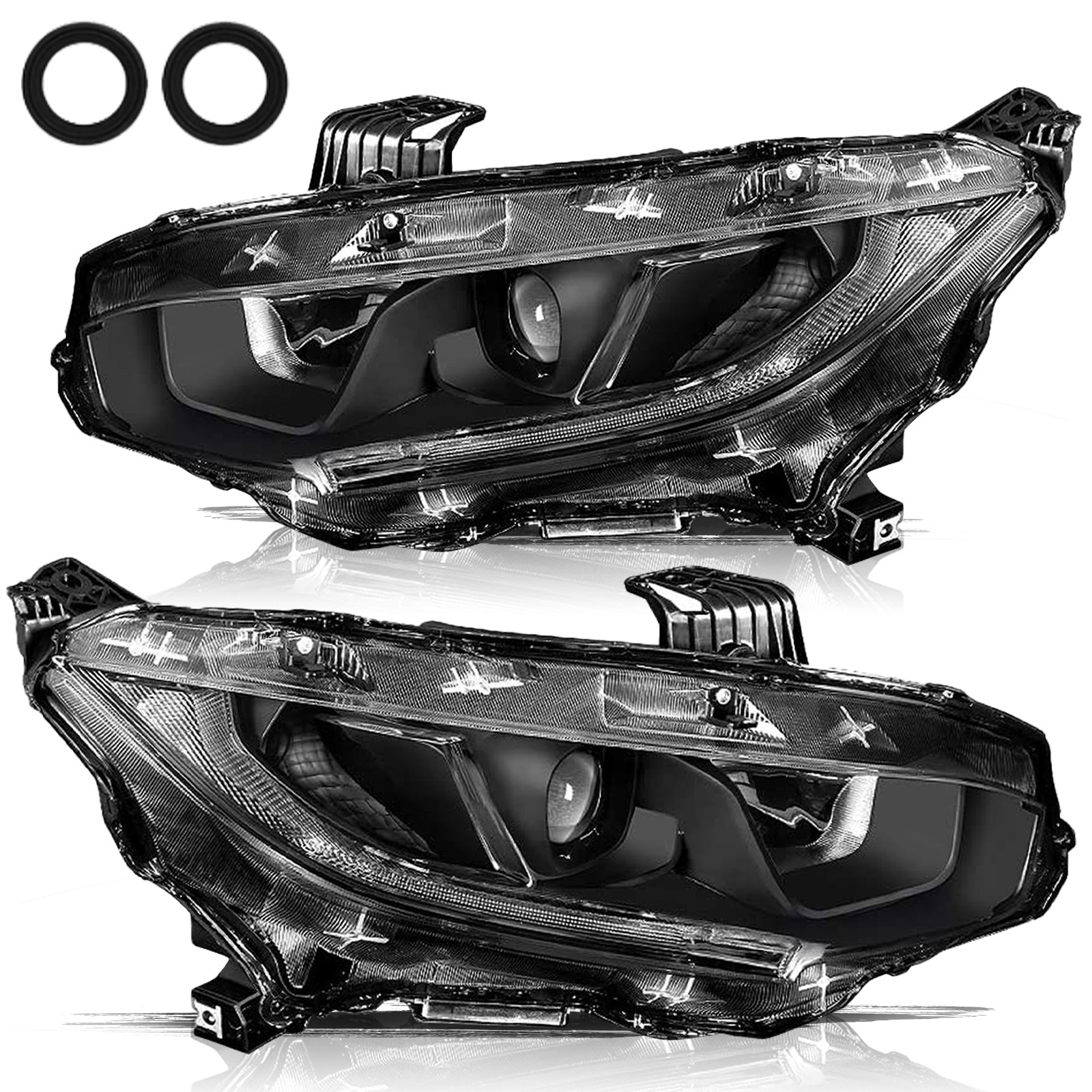 For 2016-2021 Honda Civic Black LED DRL Projector Headlights Assembly Lamps Pair