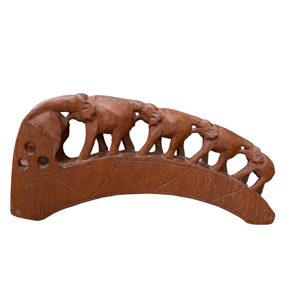 Vintage Hand Carved Wooden Elephant Bridge Figurine Home Decor Made In Thailand