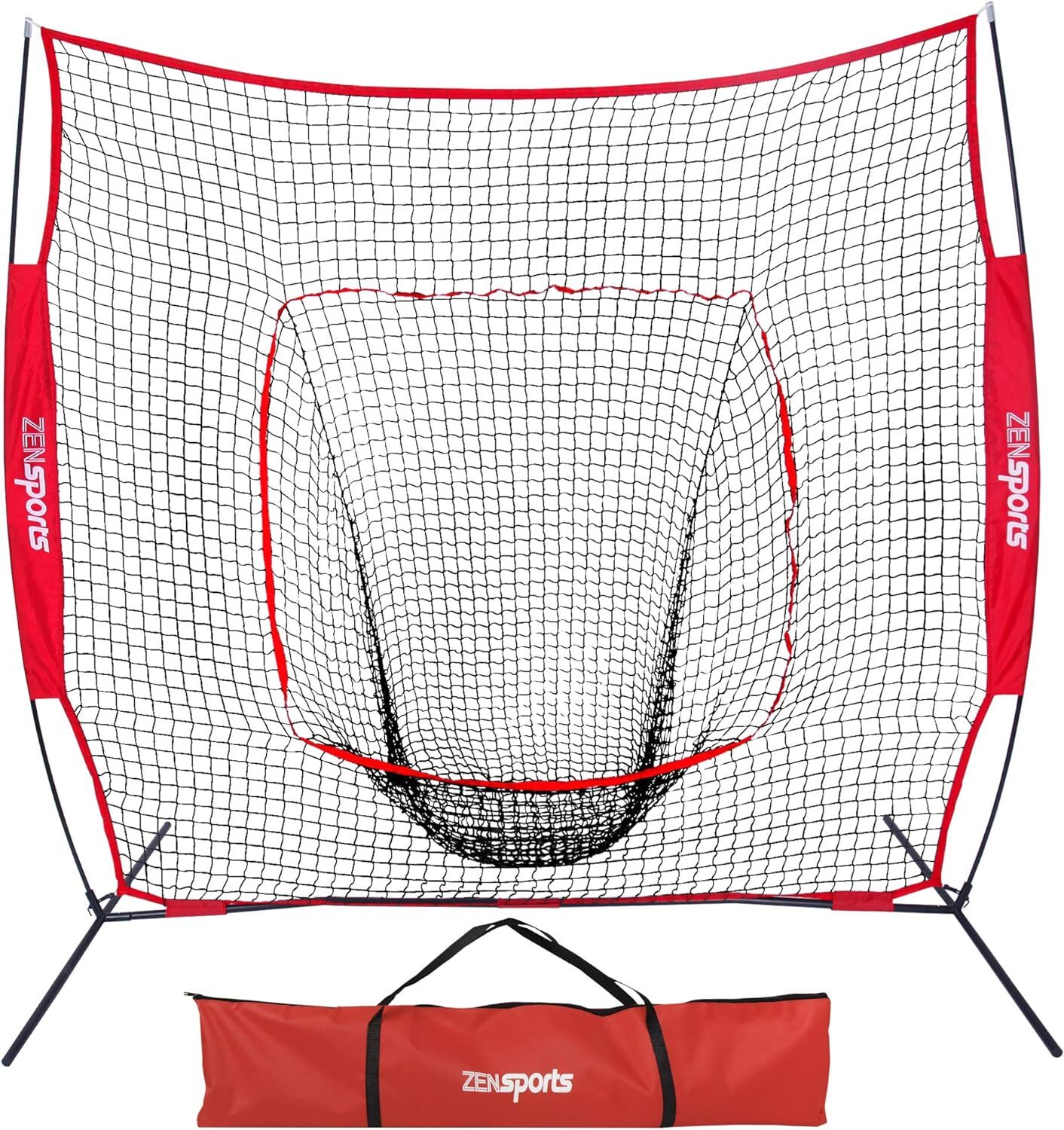 7'×7' Baseball Softball Practice Net Hitting Pitching Net Bow Frame w/Carry Bag