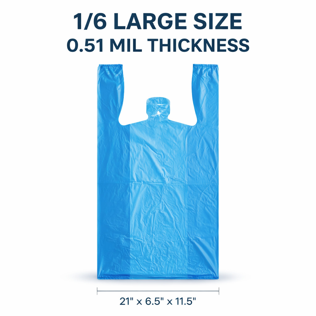 Blue T-Shirt Grocery Bags 1/6 Large 21x6.5x11.5 0.51 Mil Plastic Bulk