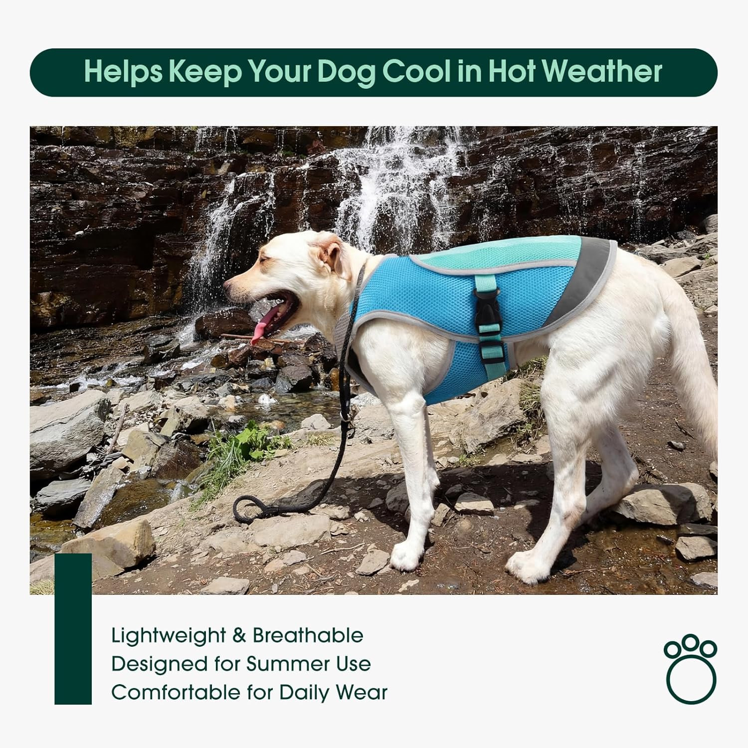 Kuoser Dog Cooling Vest for Summer, Lightweight Dog Cooling Harness Shirt with B