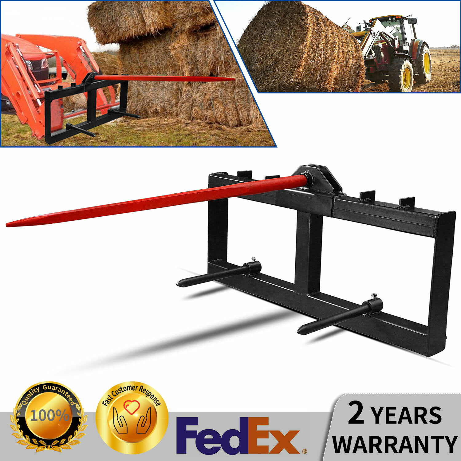 49" Tractor Hay Spear Skid Steer Loader Quick Attach for Bobcat Tractor 3000 LBS