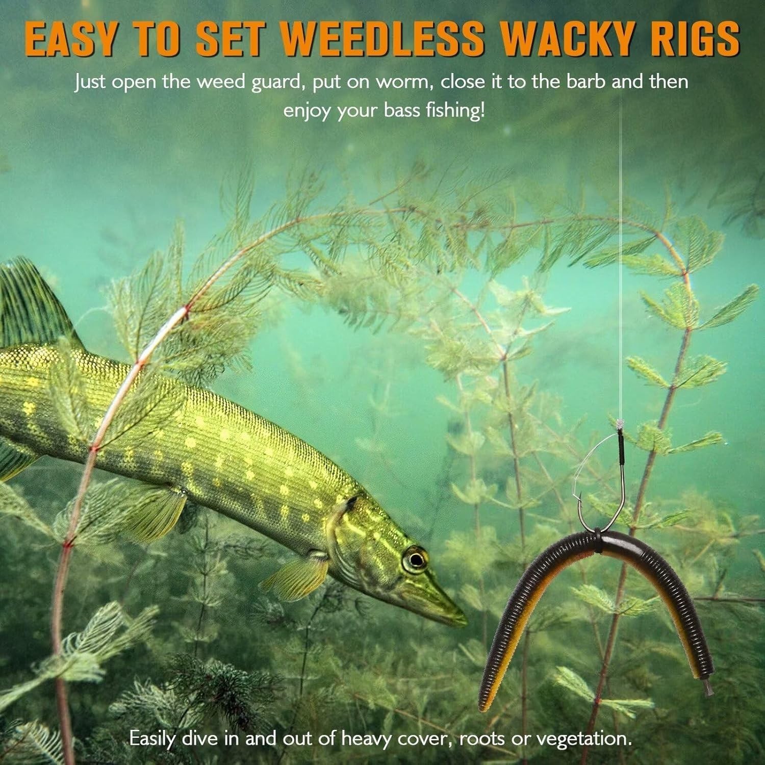 Dovesun 30PCS Weedless Worm Hooks - 2/0 V Fishing Hooks for Wacky Rig Texas Rig