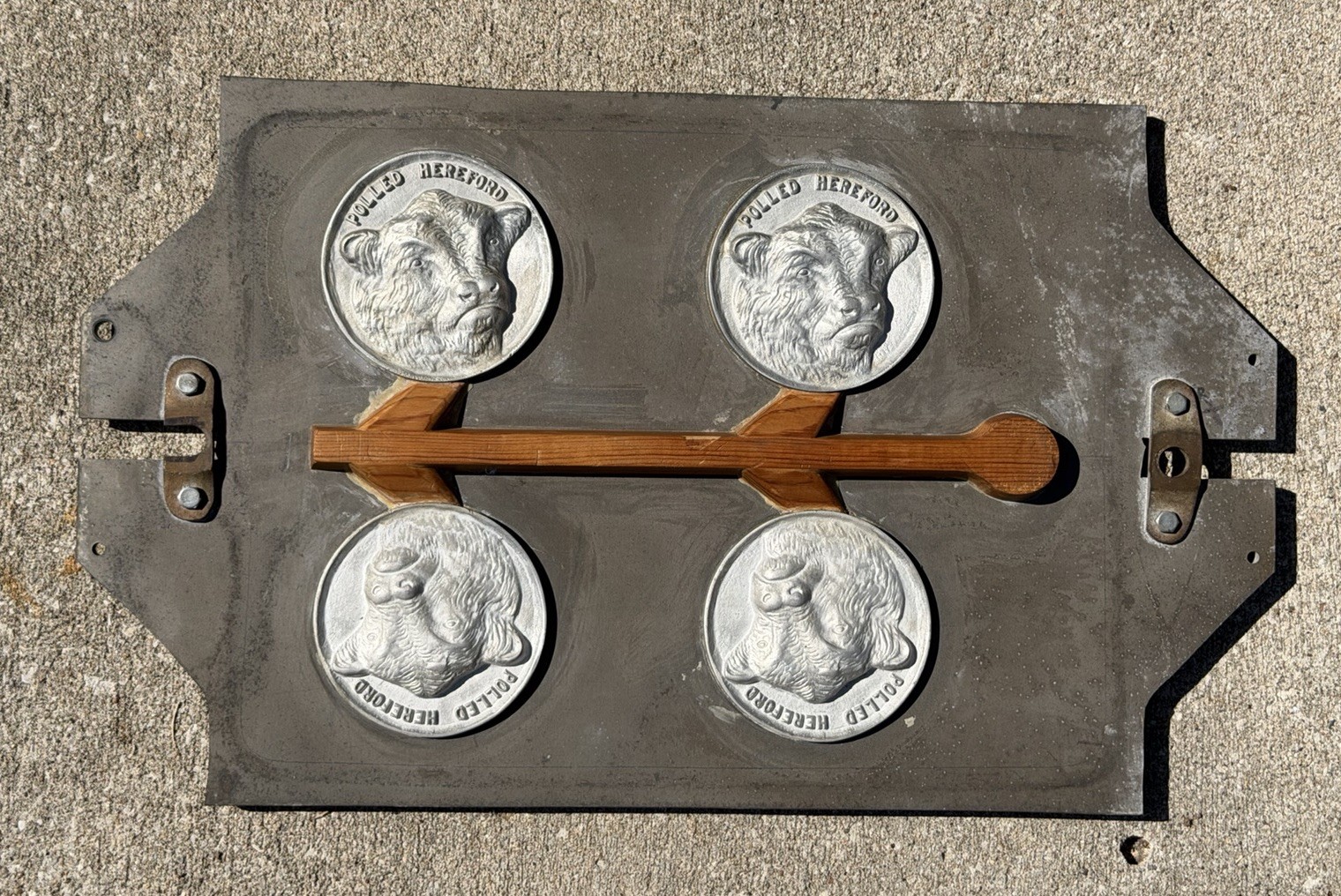 Vintage Industrial Aluminum Foundry Mold Pattern Polled Hereford Cows Sculpture