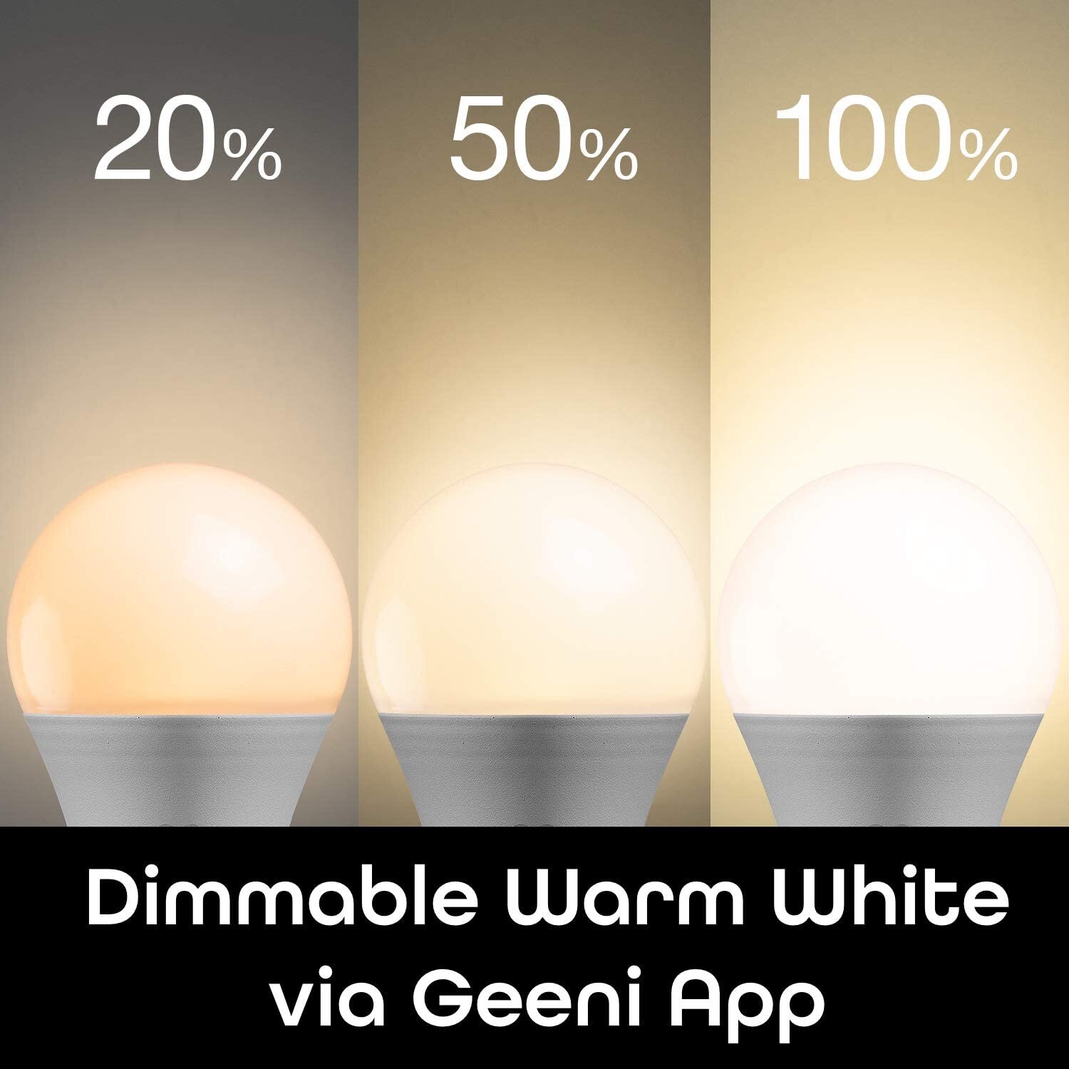 Geeni LUX 800 Smart Wi-Fi LED Dimmable White Light Bulbs w Voice Control —3 Pack