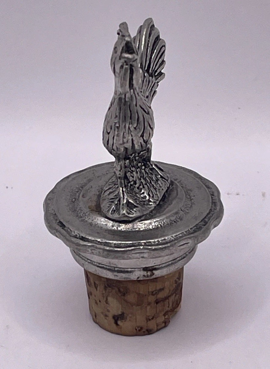 Vintage Sterling Silver Stamped 950 Rooster Wine Whiskey Bottle Stopper