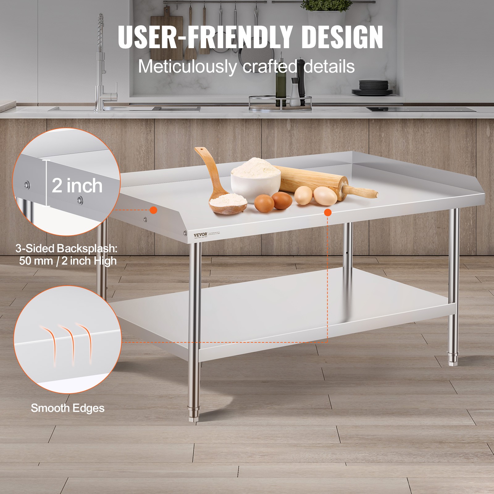 VEVOR Stainless Steel Work Table 30"x48" Commercial Food Prep Table Restaurant