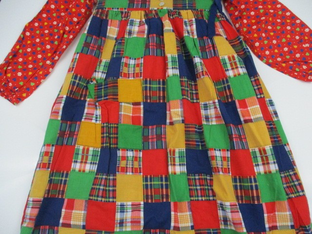 Pilgrim Pioneer Costume Girl Colonial Prairie Dress Apron Bonnet Floral Plaid