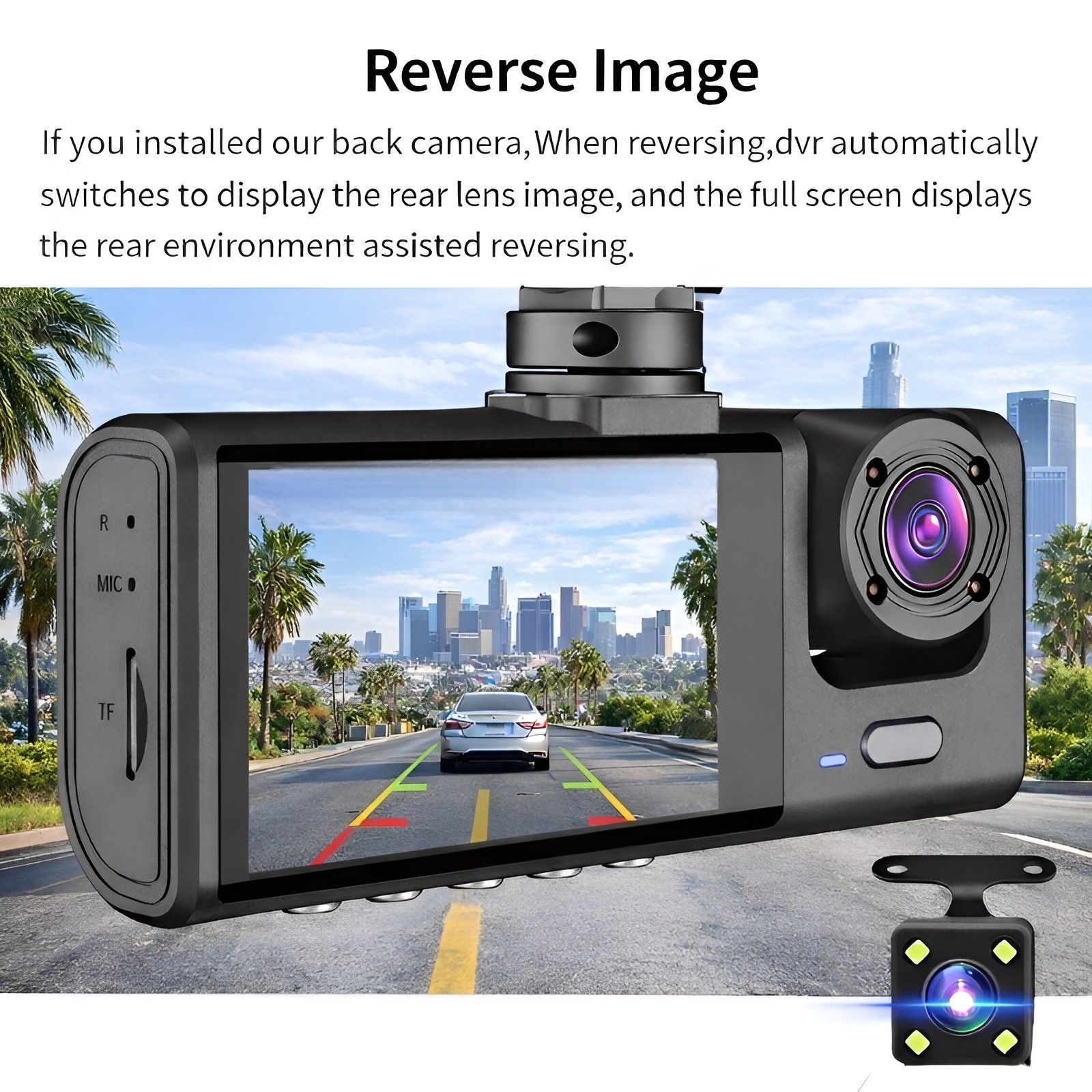 3 Lens Dash Cam Front Cabin Rear 1080P Night Vision, Parking Monitor, G-Sensor