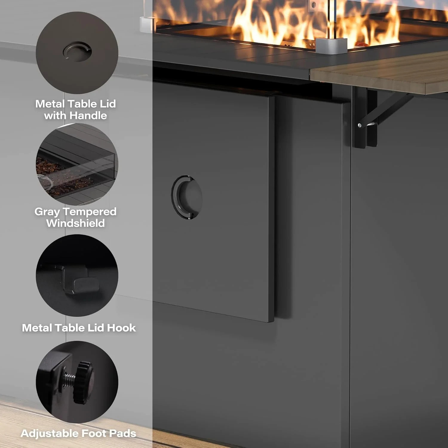 LAUSAINT HOME 64in 50,000 BTU Gas Fire Pit Table for Outside Patio, Propane