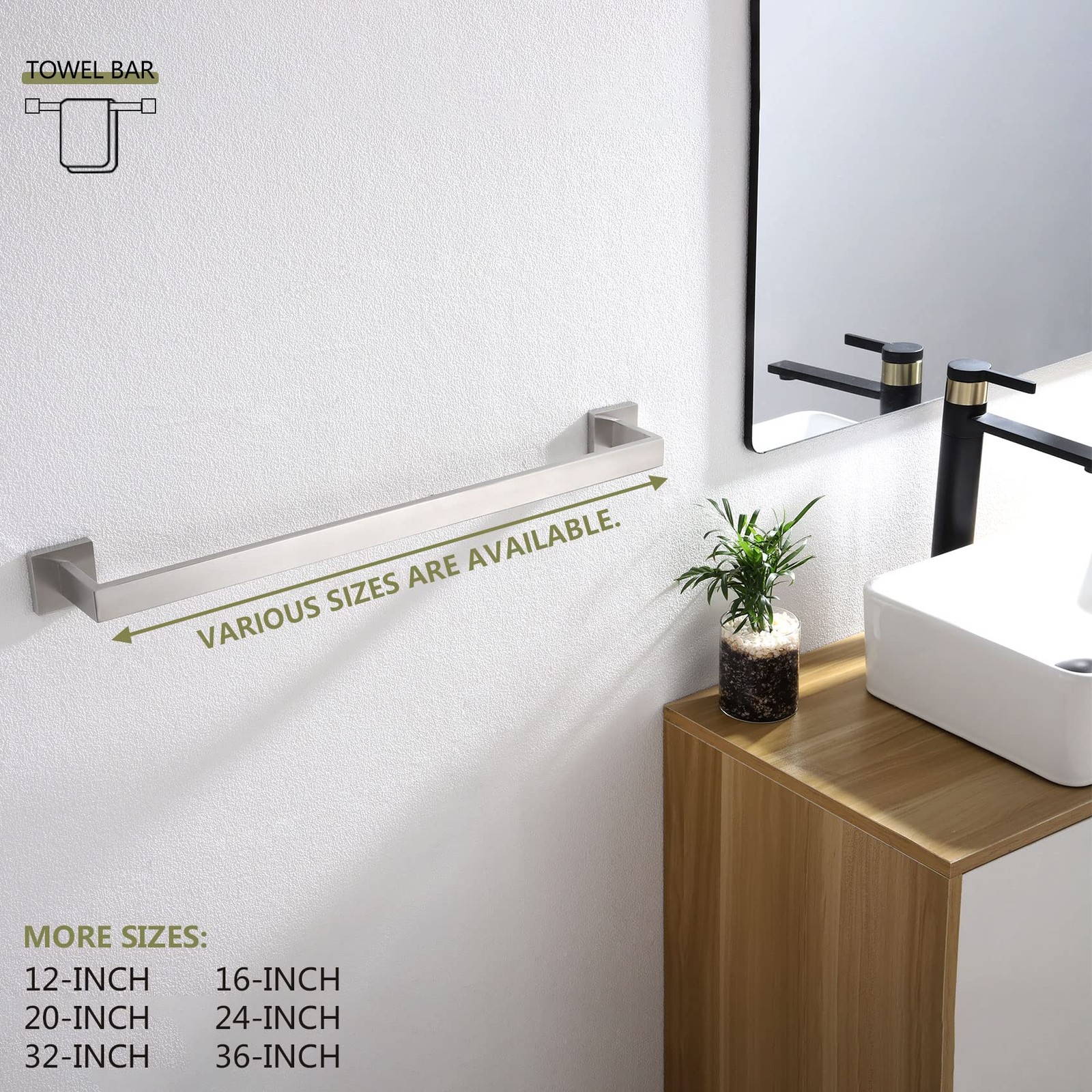 24-Inch Single Towel Bar, Bathroom Kitchen Towel Holder, Wall Mounted SUS304 ...