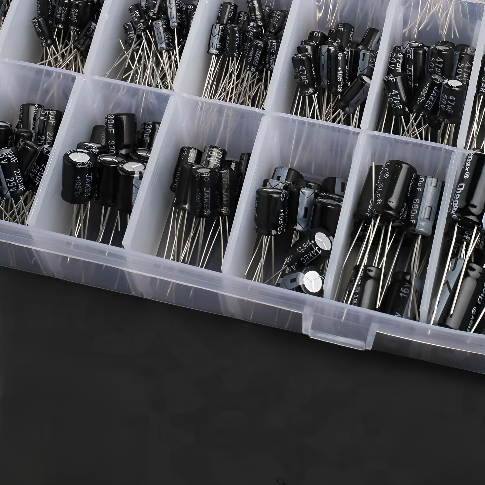 500pc Radial Electrolytic Capacitor Assortment Kit 24 Value 0.1uF-1000uF 10V-50V