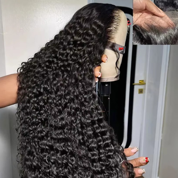 Lace Water Wave Human Hair Wig 13x4 13x6 HD – 1B Natural Black Brazilian Curly