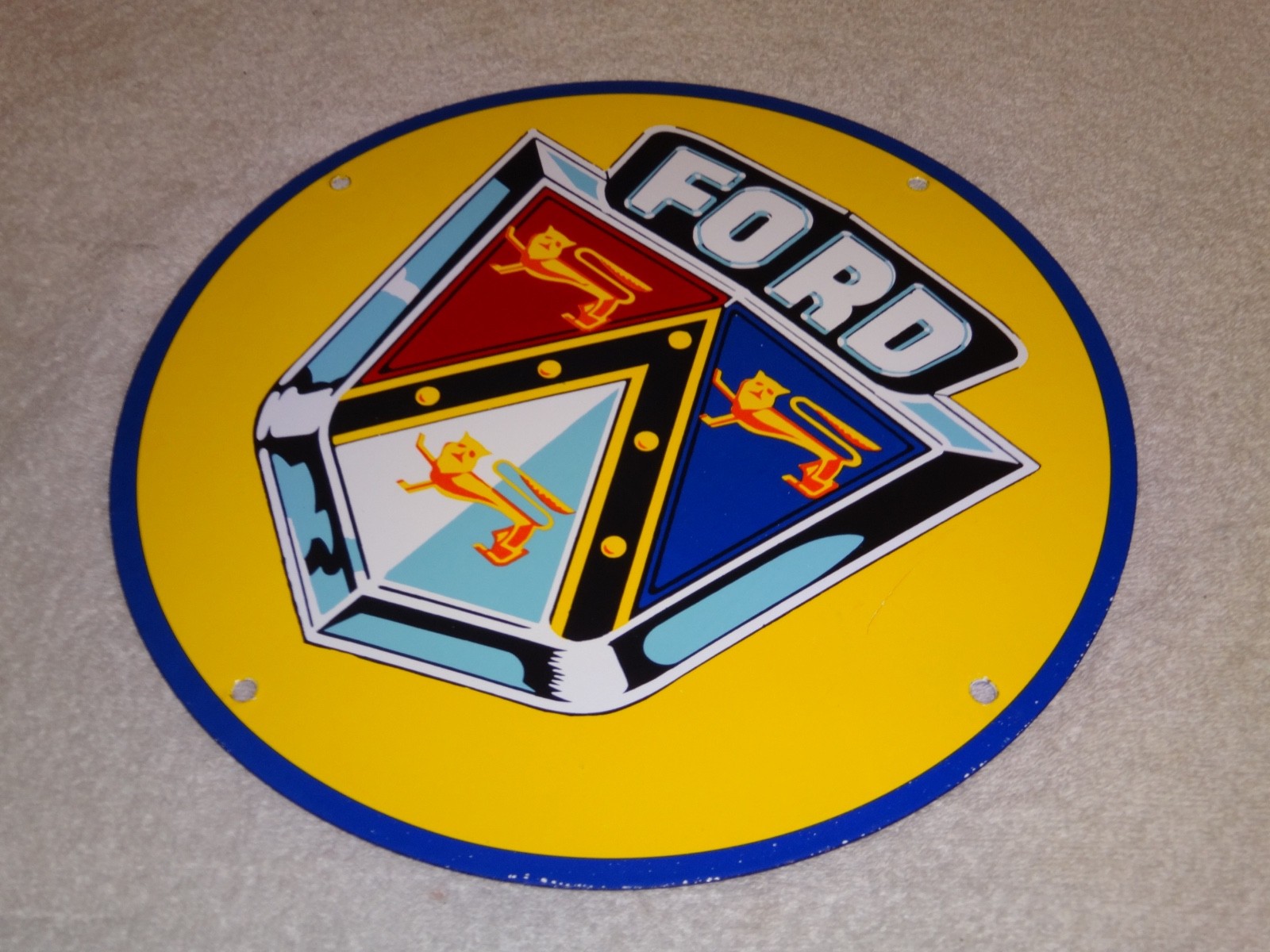 VINTAGE FORD MOTOR CO. JUBILEE LION PORCELAIN METAL CAR TRUCK GASOLINE OIL SIGN!