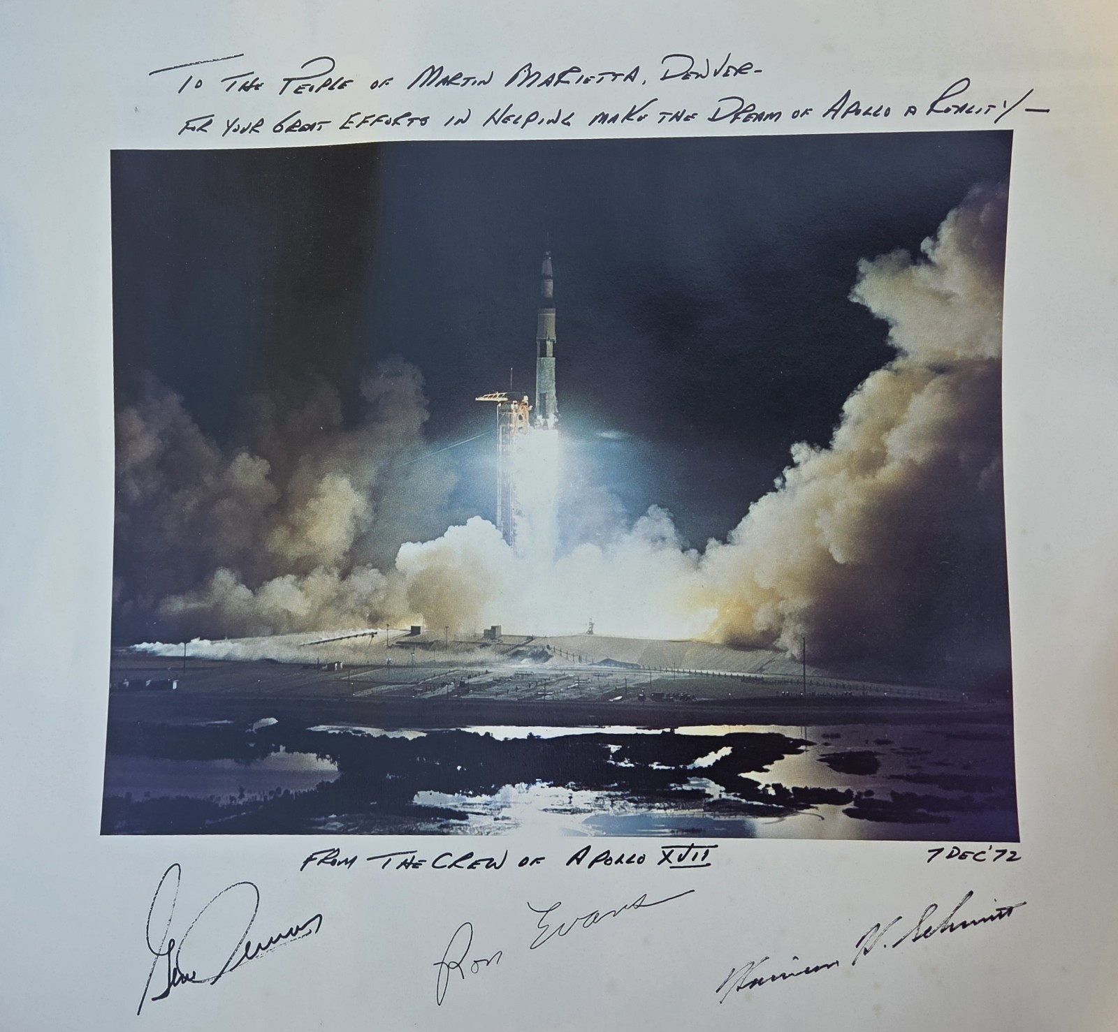 Vintage 1972 NASA Apollo 17 Mission Crew signed Photograph Print Denver Div