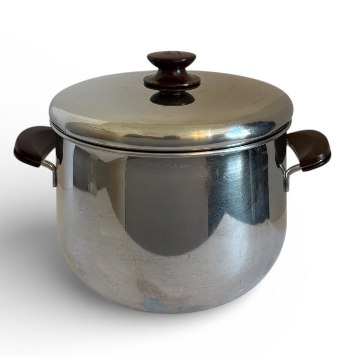 Lagostina Thermoplan Stainless Steel 8QT Stockpot Lid Italy Vintage Brown Handle