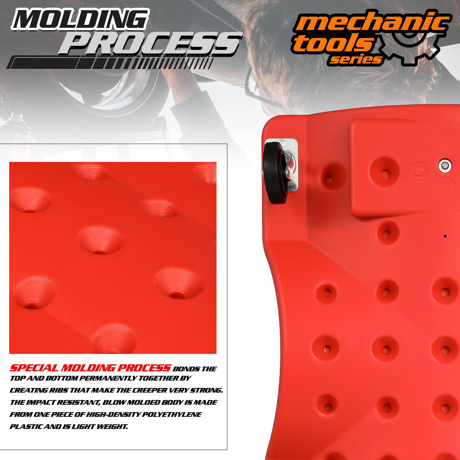 36" Red Rolling Low Profile Creeper Automotive Garage Repair w/Papped Head Rest