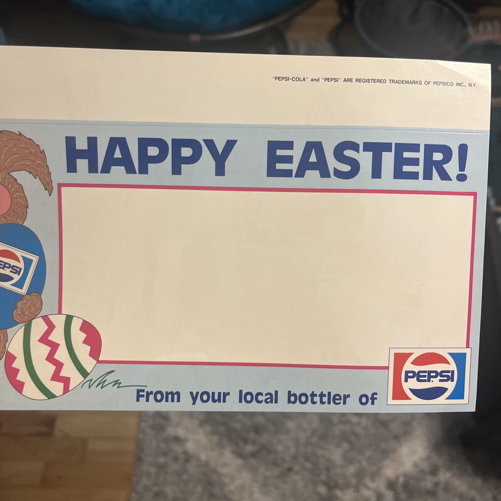 Vintage Pepsi Happy Easter Promotional Advertising Sign Easter Bunny With Eggs