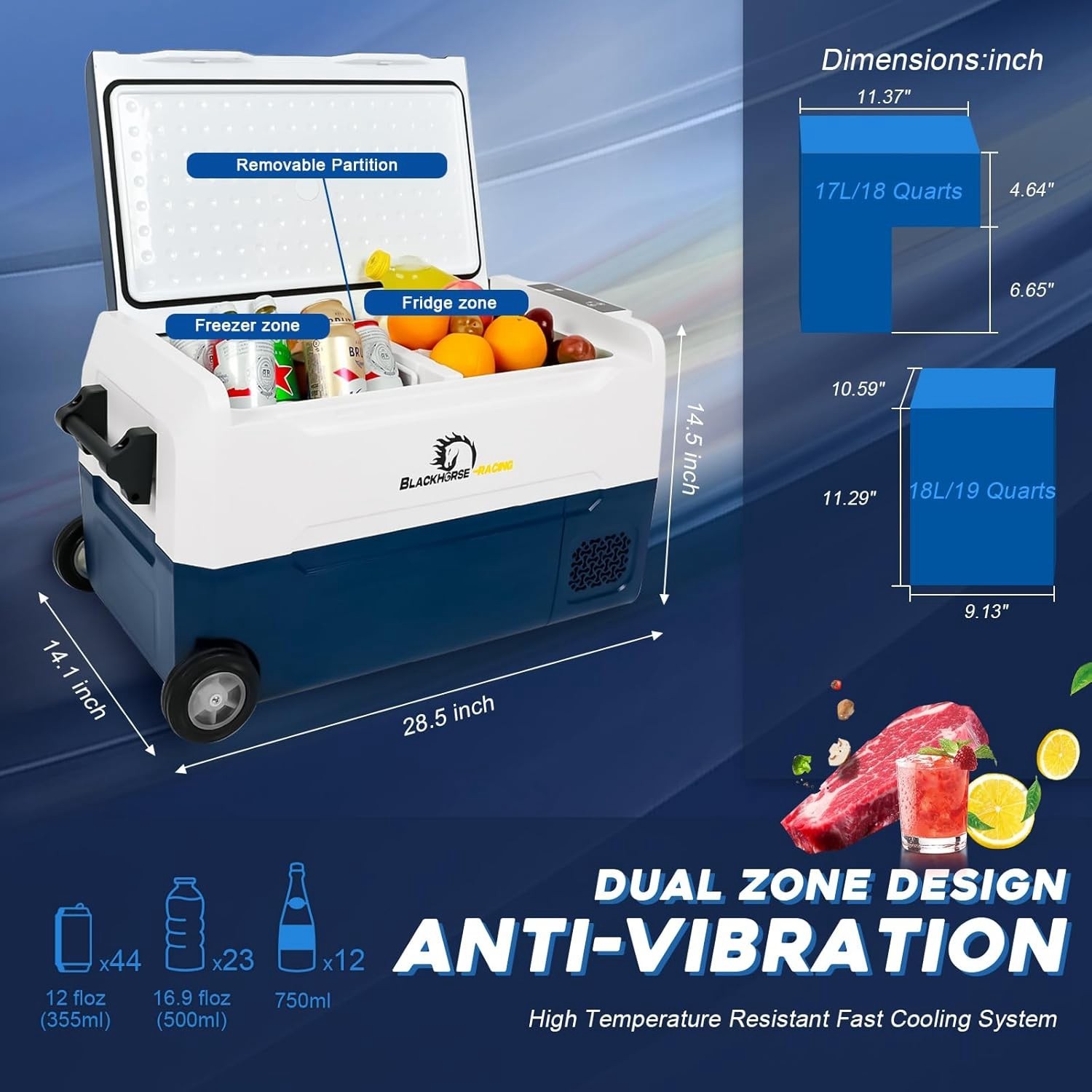 35L/37QT Portable Car Refrigerator Freezer Compressor Cooler Dual Zone 12V