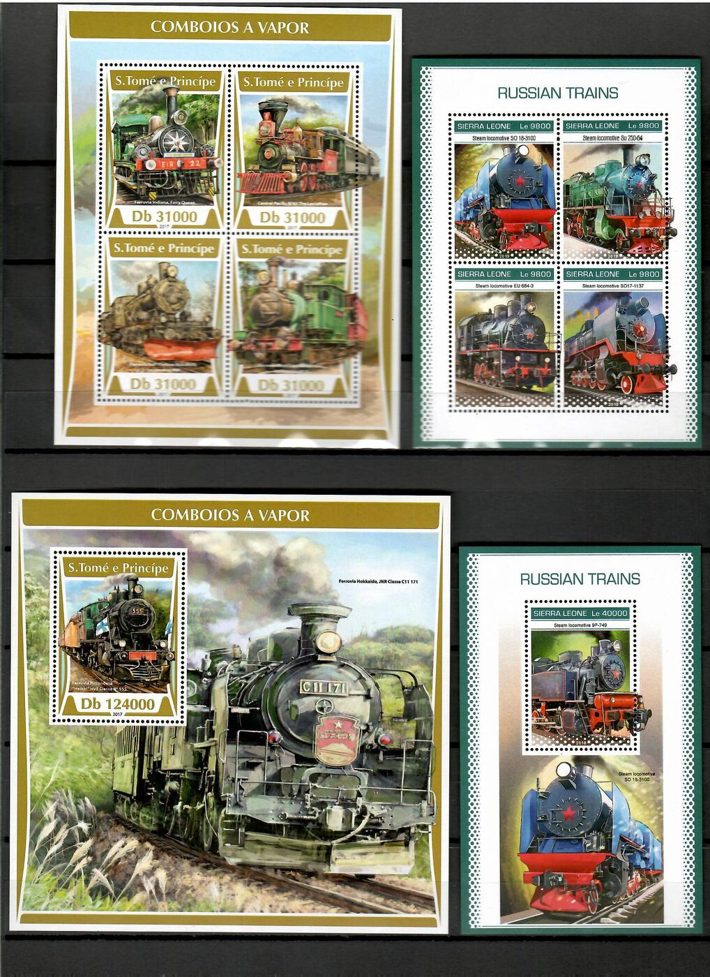 Steam locomotives trains railway 42 sheets 2017-2018 Collection [3] MNH #CNA164