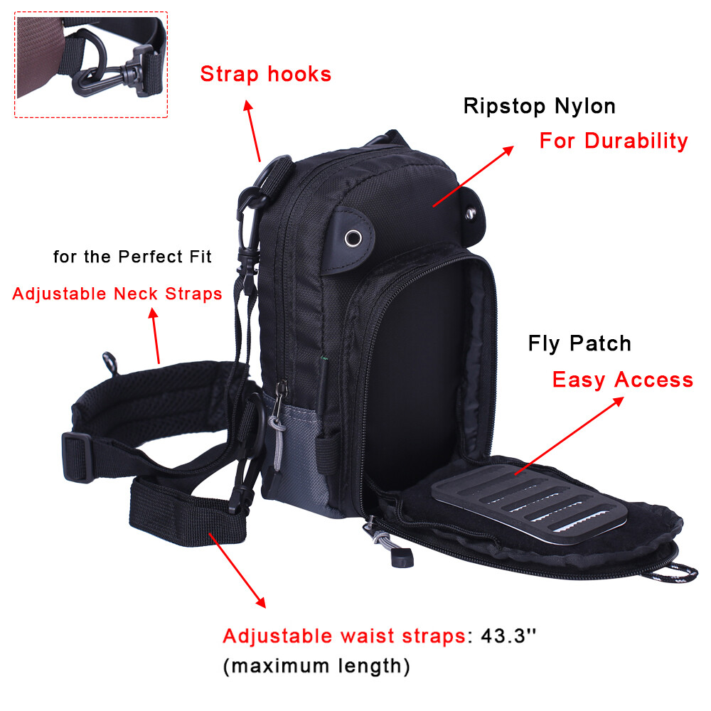 Fly Fishing Chest Bag Lightweight Waist Pack Tackle Tool Backpack Bag Black