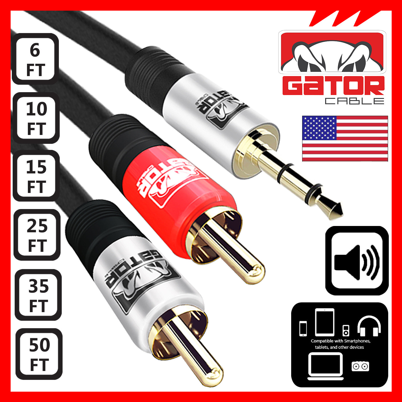 AUX Auxiliary 3.5mm Audio Male to 2 RCA Y Male Stereo Cable Cord Wire Plug