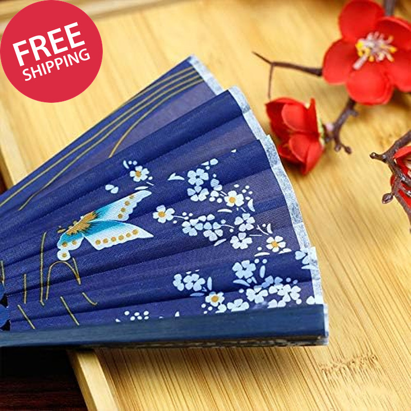 Floral Patterned Hand Fans, Vintage Silk and Japanese Lace Designs with Bamboo F